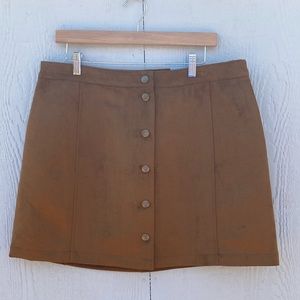 Light Brown Faux Suede Button Skirt